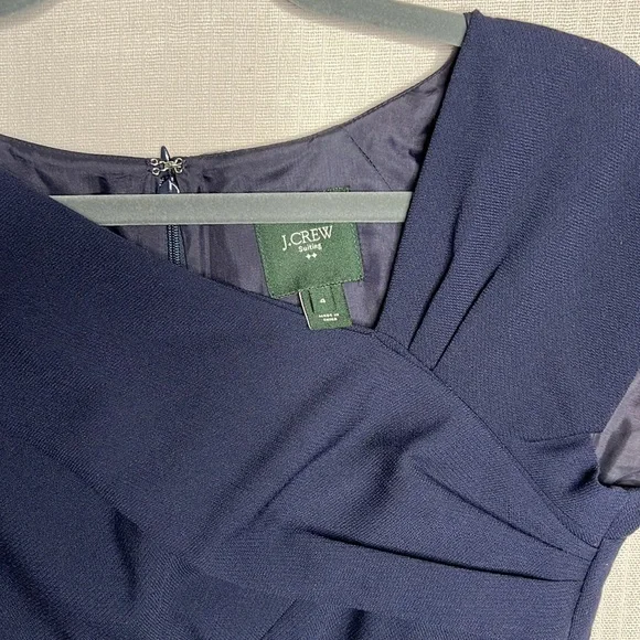 J.Crew Asymmetrical Neck Line Wool Cap Sleeves Dress Size 4 Navy Blue - Picture 5 of 8